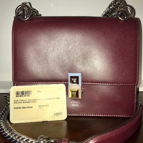 ❌SOLD❌  FENDI KAN SMALL BURGUNDY CALFSKIN MINI BAG - Picture 4 of 13